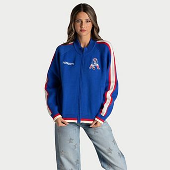 Women's The Wild Collective Royal New England Patriots Raglan Tri-Blend Full-Zip Sweater