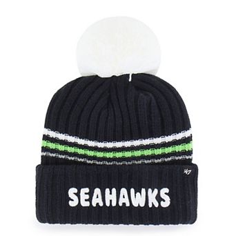 Women's '47 College Navy Seattle Seahawks Fuzzy Script Cuffed Knit Hat with Pom