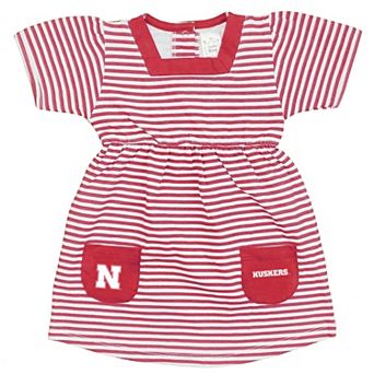 Girls Toddler Little King Scarlet Nebraska Huskers Square Neck Striped Dress