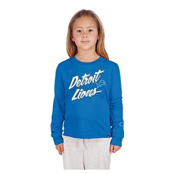 Girls Youth New Era Blue Detroit Lions Boxy Raw Edge Long Sleeve T-Shirt