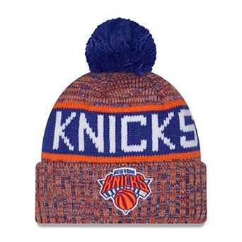 Men's New Era Blue/Orange New York Knicks Tri-Color Cuffed Knit Hat with Pom