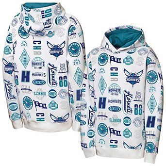 Youth Outerstuff White Charlotte Hornets 3-and-D Allover Hoodie