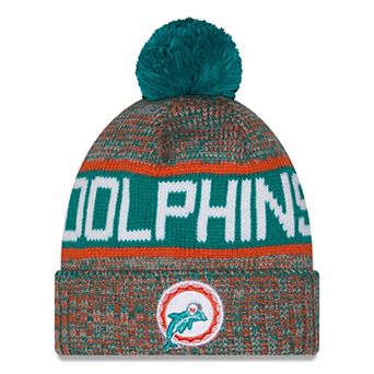 Men's New Era Aqua Miami Dolphins Throwback Marled Cuffed Knit Hat with Pom