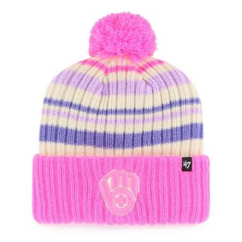 Youth '47 Pink Milwaukee Brewers Snow Fort Cuffed Knit Hat with Pom
