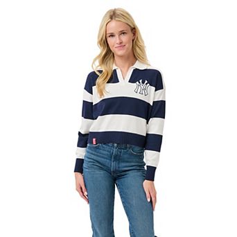 Women's Lusso Navy/Cream New York Yankees Silvia Boxy Rugby V-Neck Sweater