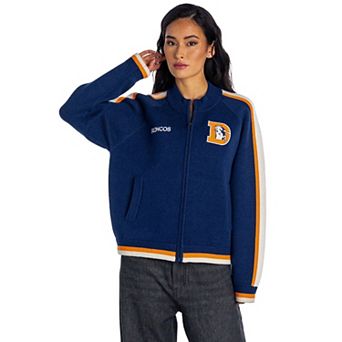Women's The Wild Collective Navy Denver Broncos Raglan Tri-Blend Full-Zip Sweater