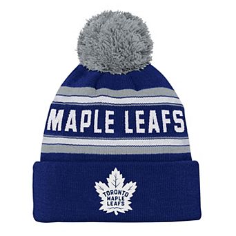 Youth Toronto Maple Leafs Blue Jacquard Cuffed Knit Hat with Pom