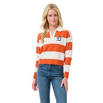 Women's Lusso Orange/Cream Detroit Tigers Silvia Boxy Rugby V-Neck Sweater