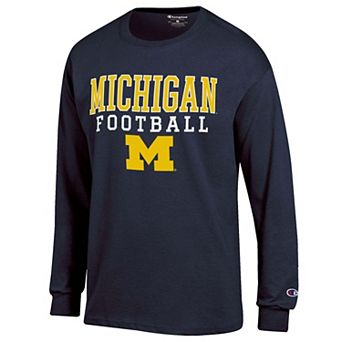 Men's Champion Navy Michigan Wolverines Football Stack Long Sleeve T-Shirt