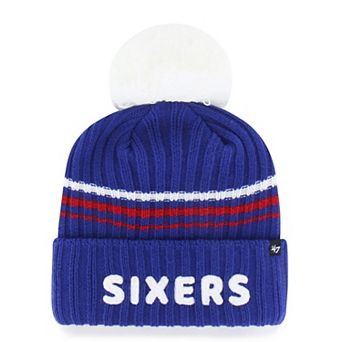 Women's '47 Royal Philadelphia 76ers Fuzzy Script Cuffed Knit Hat with Pom