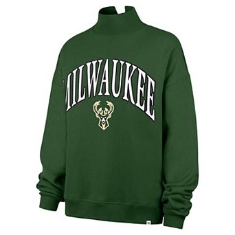 Women's '47 Hunter Green Milwaukee Bucks Oversized Vantage Mock Neck Sweatshirt
