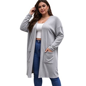 Plus Size Women Long Knit Cardigan with Pockets