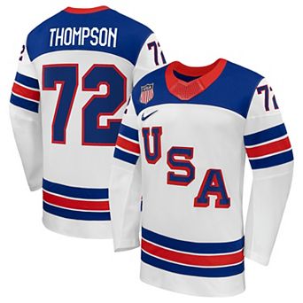 Men's Nike Tage Thompson White US Hockey 2026 Away Replica Jersey