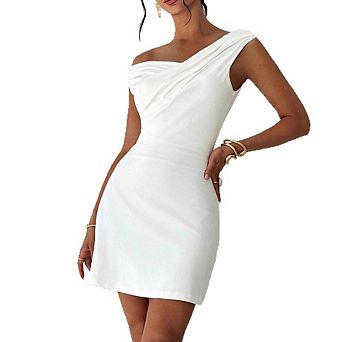 Women's Asymmetrical One Shoulder Ruched Sleeveless Slim Mini Dress