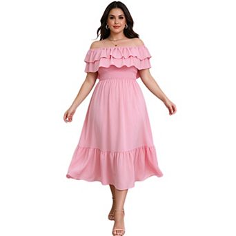 Plus Size Women Off Shoulder Floral Midi Dress