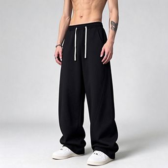 Men's Wide-Leg Drawstring Pants with Elastic Waist and Pockets
