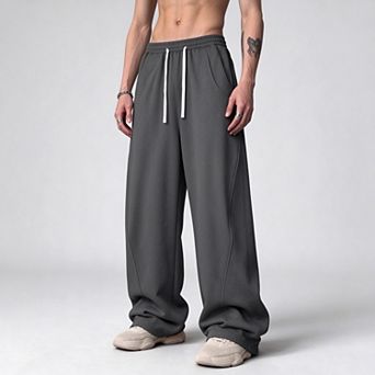 Men's Wide-Leg Drawstring Pants with Elastic Waist and Pockets