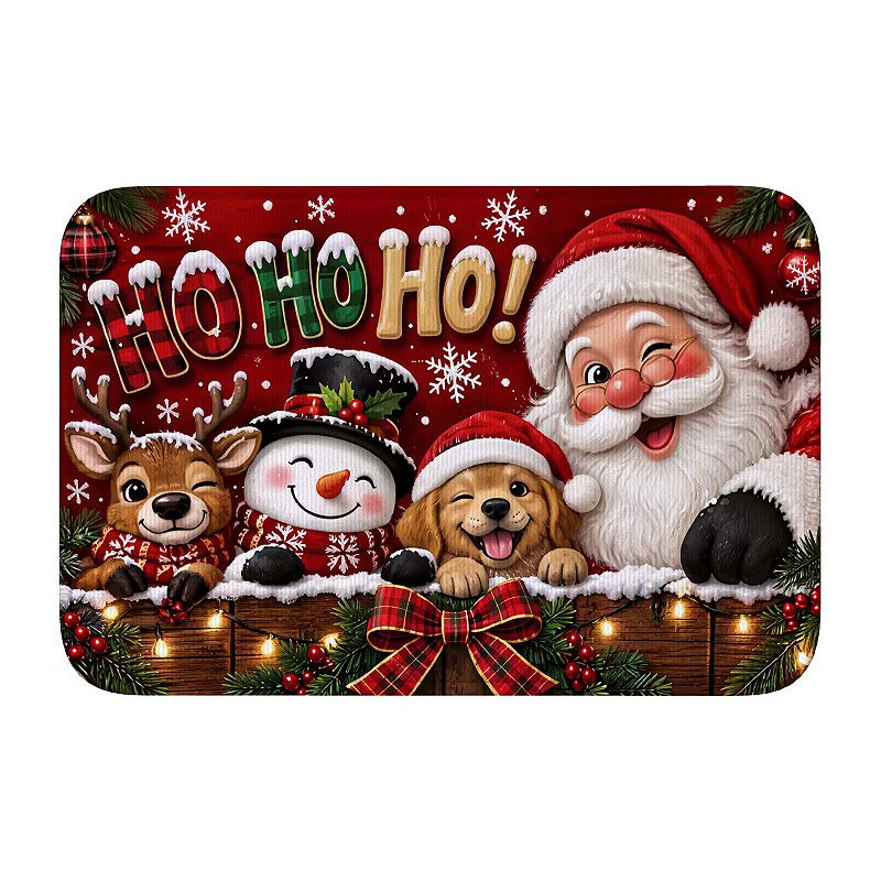 Ho Ho Ho Santa Snowman Flannel Floor Mat, Christmas Holiday Front Door ...