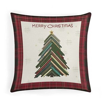 1 pc Soft Decorative Pillow Covers, Rustic Plaid Christmas Tree Print Cushion Case for Indoor Decor