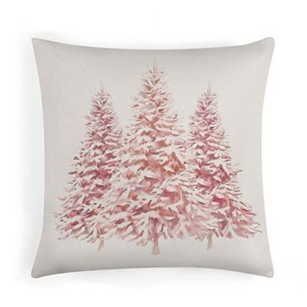 Watercolor Pink Christmas Trees Throw Pillow Covers, Soft Velvet Throw Pillow Cases for Chair