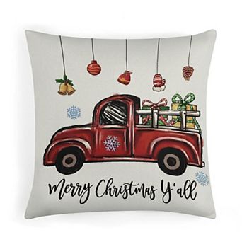 Watercolor Red Christmas Truck Decorative Throw Pillow Covers, Soft Cushion Cover for Living Room