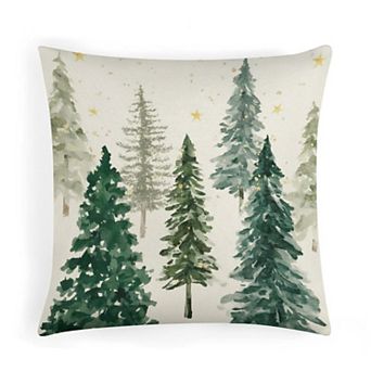 Watercolor Christmas Pine Trees Decorative Pillow Covers, Soft Decorative Cushion Cover for Office