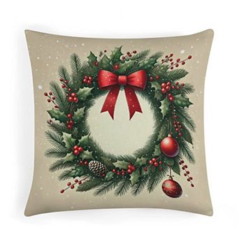 Traditional Christmas Wreath Decorative Throw Pillow Covers, Soft Velvet Pillow Cases for Home