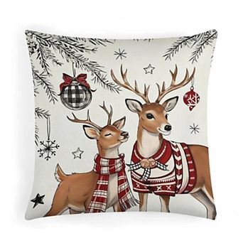1 pc Soft Decorative Pillow Covers, Watercolor Christmas Reindeer Print Cushion Case for Couch Decor
