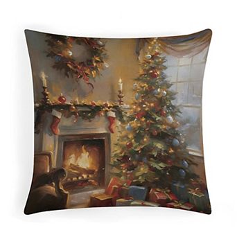 Vintage Christmas Fireplace Scene Decorative Throw Pillow Covers, Soft Cushion Cover for Chair