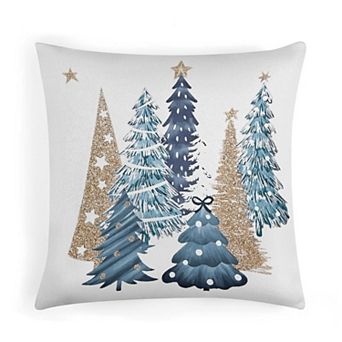 Blue Gold Christmas Trees Decorative Throw Pillow Covers Singular