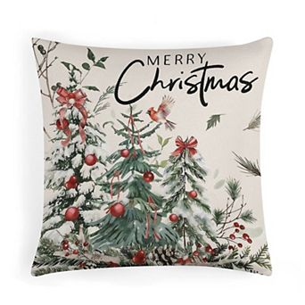 1 pc Soft Throw Pillow Covers, Watercolor Christmas Tree Print Cushion Case for Living Room Decor