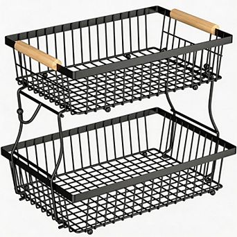Splendid Frame 2 tier Fruit Basket with Banana Hangers Kitchen Storage