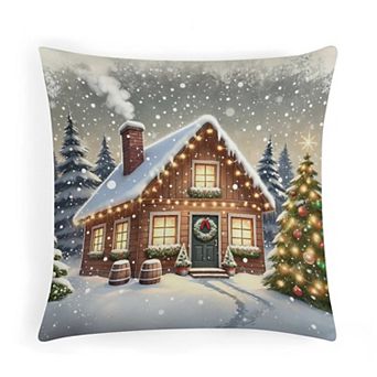 Snowy Christmas Log Cabin Pillow Covers, Soft Velvet Decorative Throw Pillow Covers for Office