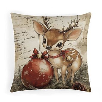 Throw Pillow Cases, Vintage Christmas Reindeer Ornament Print Cushion Case for Office Decor