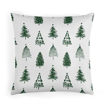 Throw Pillow Cases, Soft Green Hand-Drawn Christmas Trees Decorative Pillow Covers for Indoor Decor