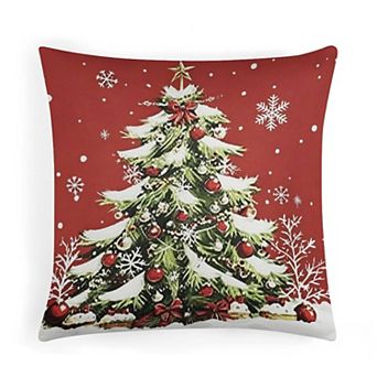1 pc Soft Throw Pillow Cases, Snowy Christmas Tree Print Print Cushion Case for Chair Decor