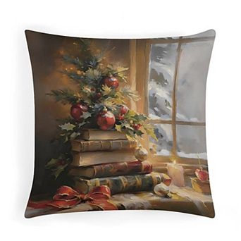 Vintage Christmas Tree Books Pillow Cases, Soft Velvet Throw Pillow Cases for Office