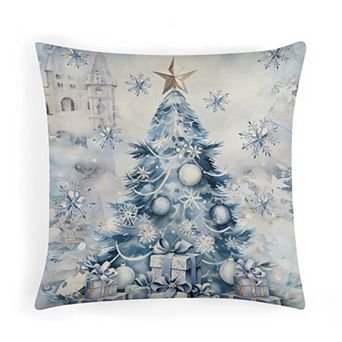 1 pc Softative Throw Pillow Covers, Watercolor Blue Christmas Tree Cushion Case for Chair