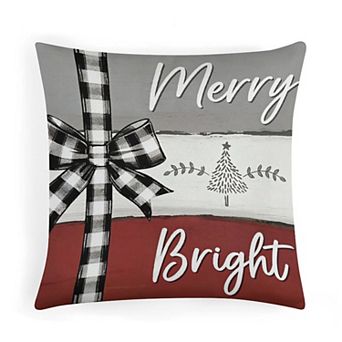 Throw Pillow Cases, Merry Bright Christmas Plaid Print Cushion Case for Living Room Decor