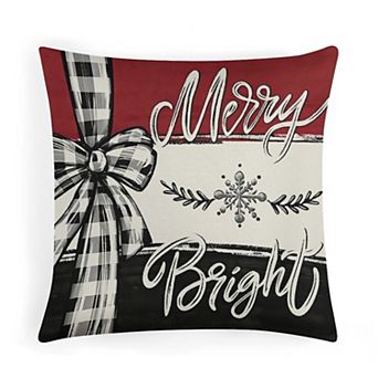 Throw Pillow Covers, Soft Velvet Merry Bright Christmas Bow Throw Pillow Cases for Indoor Decor
