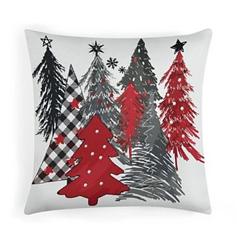 Throw Pillow Cases, Soft Velvet Hand-drawn Christmas Trees Decorative Pillow Covers for Sofa Decor