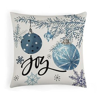 Watercolor Blue Christmas Joy Throw Pillow Covers, Soft Velvet Decorative Pillow Covers for Home