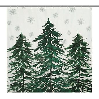 Watercolor Winter Pine Trees Shower Curtains, Shower Curtain with Hooks, Machine Washable