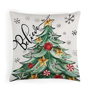 Whimsical Believe Christmas Tree Decorative Pillow Covers, Soft Velvet Throw Pillow Cases for Chair
