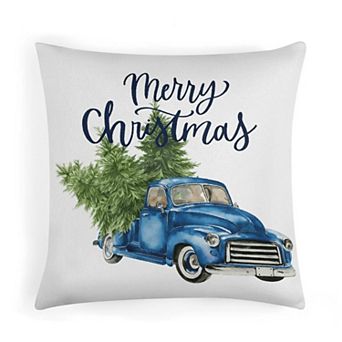Watercolor Christmas Blue Truck Decorative Pillow Covers, Soft Throw Pillow Covers for Living Room