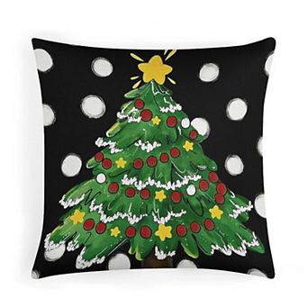 1 pc Soft Throw Pillow Covers, Hand Drawn Christmas Tree Print Cushion Case for Farmhouse Decor