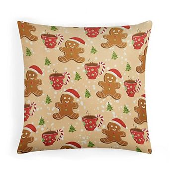 1 pc Soft Throw Pillow Cases, Christmas Gingerbread Man Pattern Print Cushion Case for Chair Decor