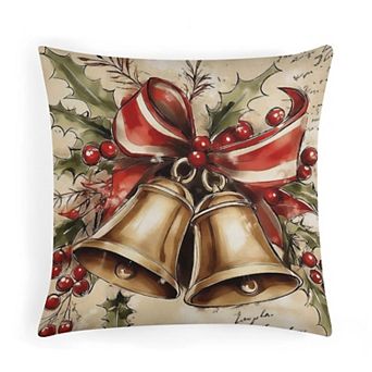 Vintage Christmas Bells Decorative Throw Pillow Covers, Soft Velvet Pillow Covers for Car