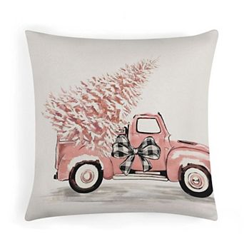 Throw Pillow Covers, Pink Watercolor Christmas Truck Print Cushion Case for Living Room Decor