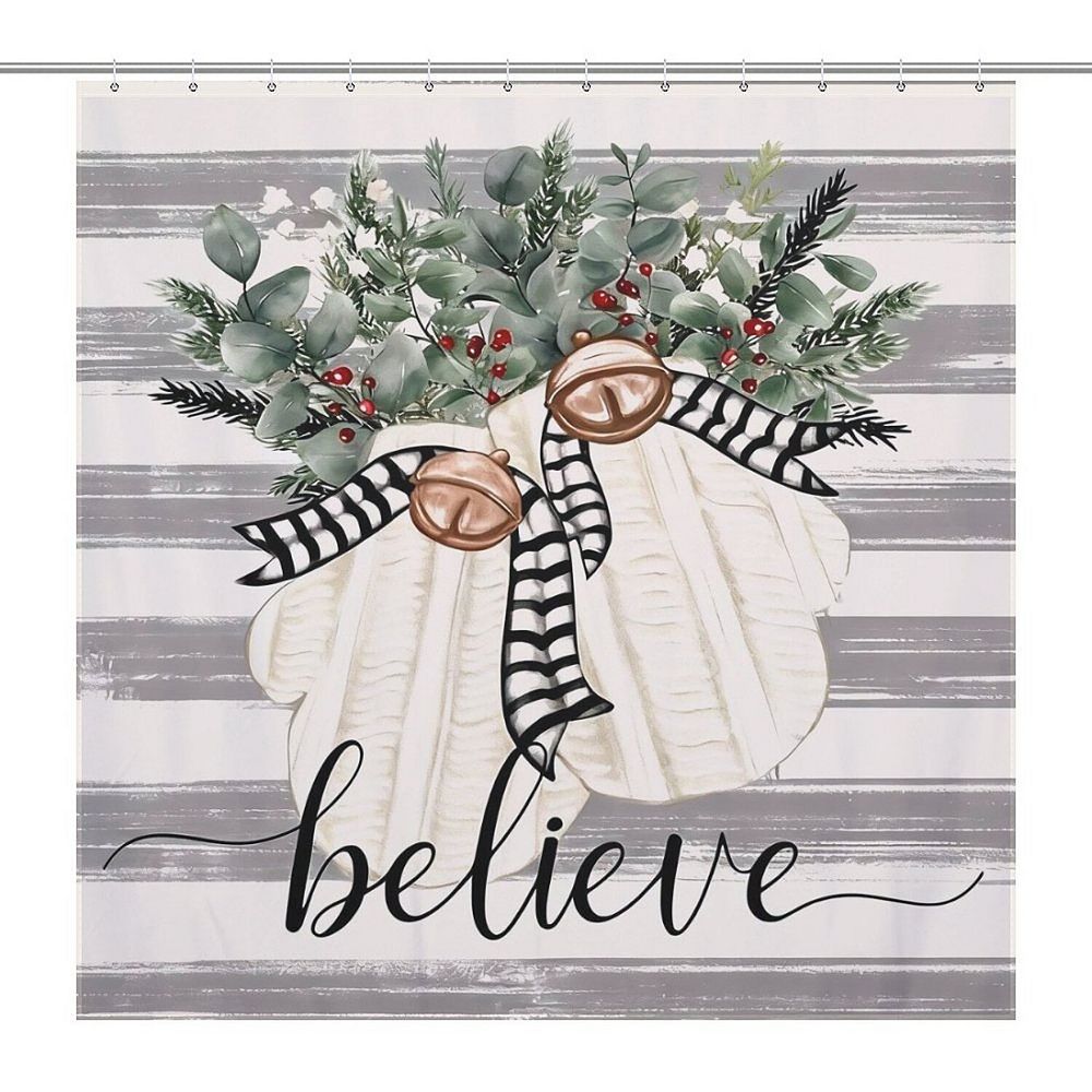 Bathroom Shower Curtains, Quick-Drying, Rustic Believe Winter Mittens ...